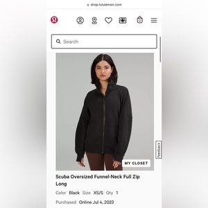 Lululemon Scuba Oversized Funnel Neck Full Zip Black XS/S
